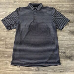 GREG NORMAN ML75 Stretch Golf Polo‎ Mens L Pink Blue Striped Shark Lightweight